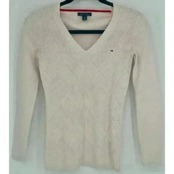 Tommy Hilfiger Pink Argyle Long Sleeve Sweater Size XS - Picture 1 of 5